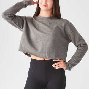 Studio Essentials Ladies Raw-Edge Crop Crewneck Sweater