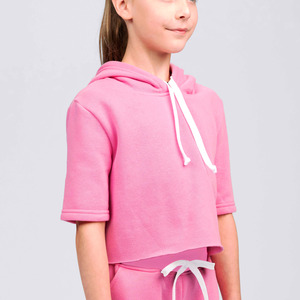 Studio Essentials Girls Short Sleeve Raw Edge Crop Hoodie