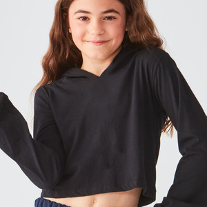 Studio Essentials Girls Lightweight Raw-Edge Crop Hoodie